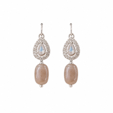 Hook Earings In Zercon With Silver Rhodium Finish With Peach Moonstone Drop