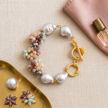 Handcrafted Shell Pearl and Crystal Cluster Bracelet