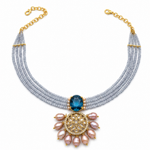 Symphony in Blue Multi Strand Beaded Necklace with Pearl Pendant