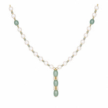 Japanese Pearl Necklace with Green Aventurine Drops