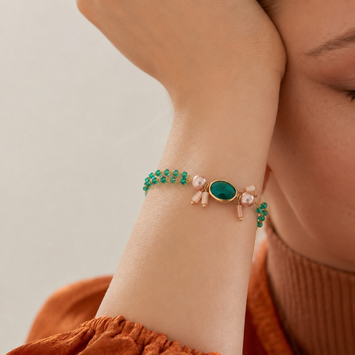 Emerald Crystal Chain with Freshwater Pearl Bracelet