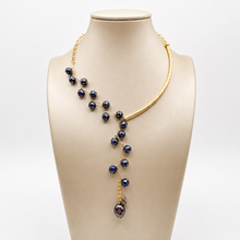 Crystal Drop Lariat Hasli Necklace with Modern Pearl Accent