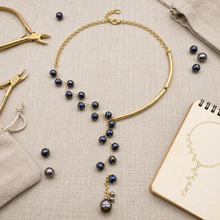 Crystal Drop Lariat Hasli Necklace with Modern Pearl Accent