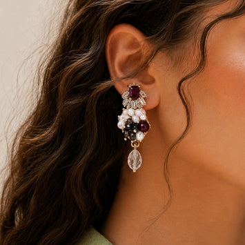 Handcrafted Gemstones And Natural Freshwater Pearl Mesh Earrings