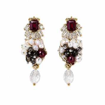 Handcrafted Gemstones and Natural Freshwater Pearl Mesh Earrings
