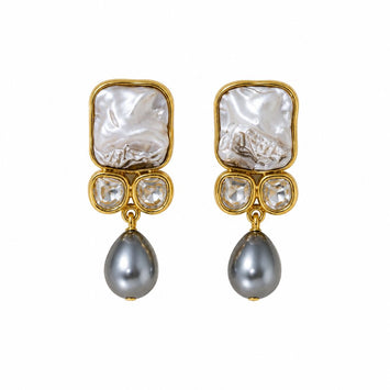 Mother Of Pearl Earrings with Light Silver Grey Shell Pearl Drops