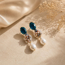 Smoky Blue Crystal and Freshwater Pearl Drop Earrings