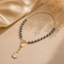 Contemporary Grey Pearl and Mother of Pearl Drop Necklace