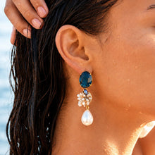 Smoky Blue Crystal and Freshwater Pearl Drop Earrings