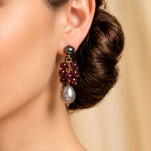Handcrafted Grape Cluster Ruby and Pearl Drop Earrings