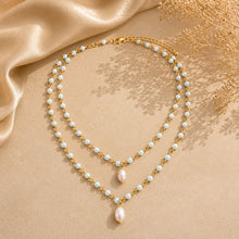 Ocean Breeze Aqua Chain Necklace with Pearl Drops