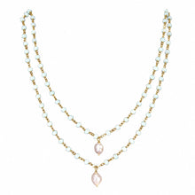 Ocean Breeze Aqua Chain Necklace with Pearl Drops