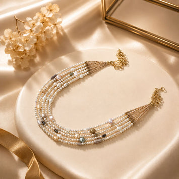 Swarovski Pearl Necklace with Navratna Gemstones