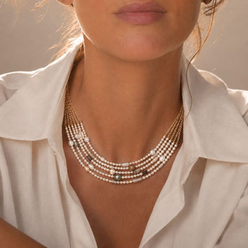 Swarovski Pearl Necklace with Navratna Gemstones