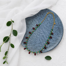 Classic Garnet Drop Necklace with Emerald Green Chain