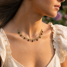 Classic Garnet Drop Necklace with Emerald Green Chain