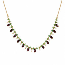 Classic Garnet Drop Necklace with Emerald Green Chain