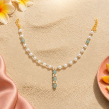 Japanese Pearl Necklace with Green Aventurine Drops
