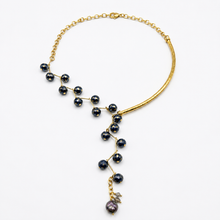 Crystal Drop Lariat Hasli Necklace with Modern Pearl Accent
