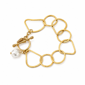 Chunky Geometric Link Bracelet with Pearl Accent