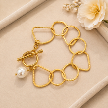 Chunky Geometric Link Bracelet with Pearl Accent
