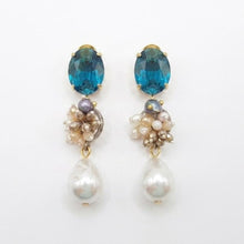 Smoky Blue Crystal and Freshwater Pearl Drop Earrings