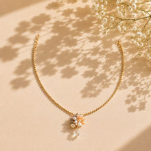 Swarovski Pearl Choker Necklace with Gold Plated Zircon Pendant and Peach Moonstone Drop