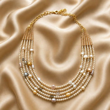 Swarovski Pearl Necklace with Navratna Gemstones