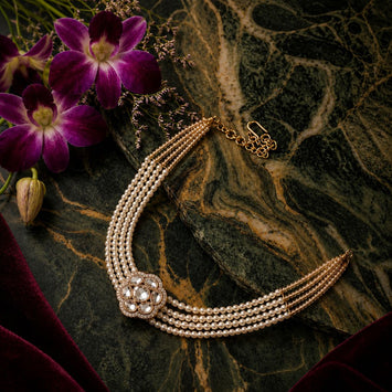 Royal Floral Kundan and Swarovski Pearl Choker Necklace
