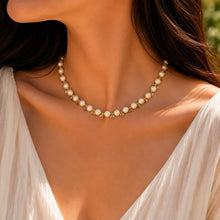 Textured Soft Gold Japanese Pearls with Zircon Crystal Drops Necklace