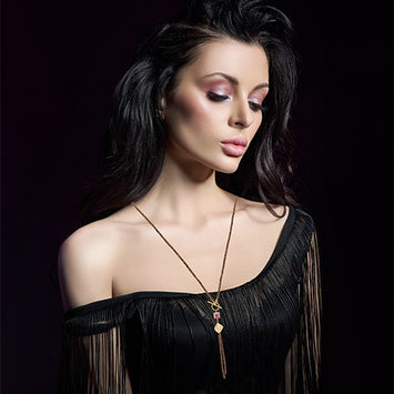 Brown Agate Long Length and Loop Pendant with Pearl Necklace