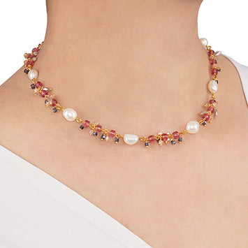 StyleAura - Delicate Ruby Red Chain with Freshwater Pearl Necklace SAOL10254