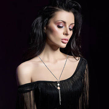 Grey Agate Long Length and Loop Pendant with Pearl Necklace