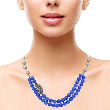 Lustrous Pearl and Blue Agate Necklace