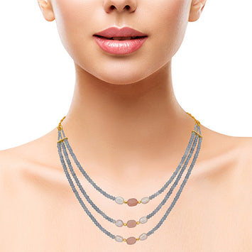 Piles of Grey Onyx and Pink Freshwater Pearls Necklace