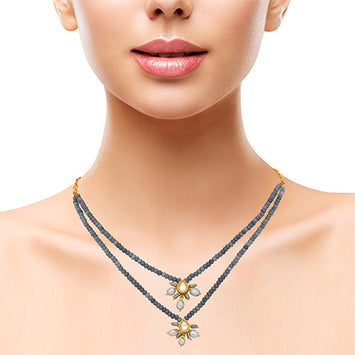 Splendid Shaded Grey Onyx and Freshwater Pearl Drop Necklace