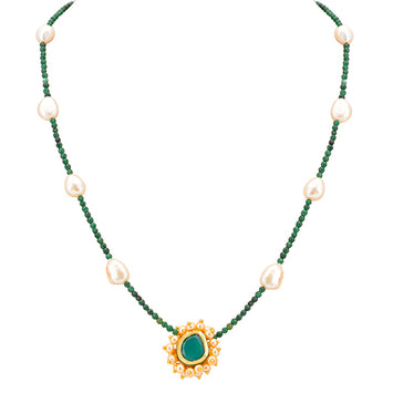 Blooming Floweret Emerald Green Kundan Meenakari Pearl Necklace
