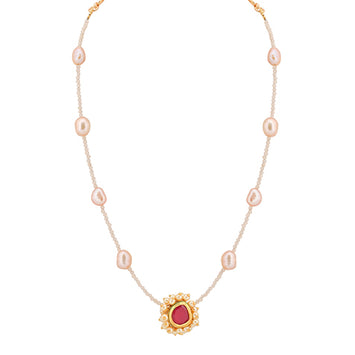 Blooming Floweret Ruby Kundan Meenakari Pearl Necklace