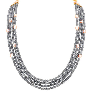 Classic Grey Gemstone Layered Necklace with Natural Pearls