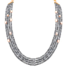 Classic Grey Gemstone Layered Necklace with Natural Pearls