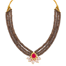 Divine Unblemished Brown Onyx and Ruby Red Kundan Necklace