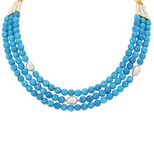 Layered Shaded Blue Agate and Freshwater Pearl Necklace