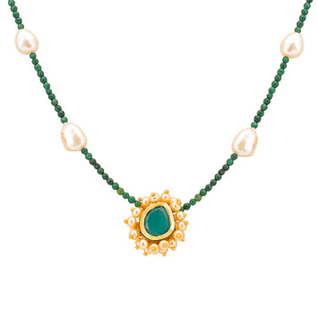 Blooming Floweret Emerald Green Kundan Meenakari Pearl Necklace