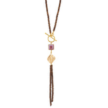 Brown Agate Long Length and Loop Pendant with Pearl Necklace