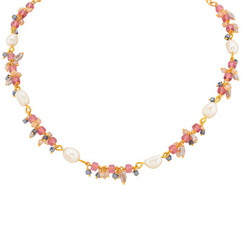 StyleAura - Delicate Ruby Red Chain with Freshwater Pearl Necklace SAOL10254