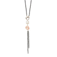 Grey Agate Long Length and Loop Pendant with Pearl Necklace