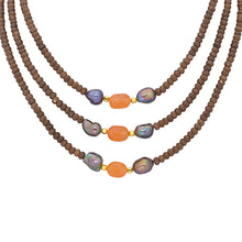 Piles of Brown Onyx and Blue Freshwater Pearls Necklace
