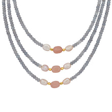 Piles of Grey Onyx and Pink Freshwater Pearls Necklace