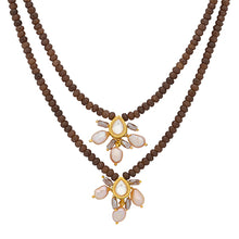 Splendid Brown Onyx and Pink Freshwater Pearl Drop Necklace