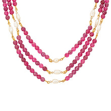 Three Layered Ruby Pink Gemstone and Freshwater Pearl Necklace